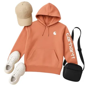 Carhartt Rose Clay Logo Sleeve Hoodie XS Relaxed Fit Pullover Sweatshirt Top EUC thumbnail 12