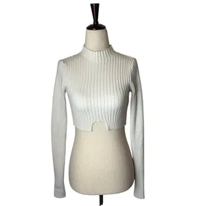 Edikted Sweater‎ Women XS Ivory Ribbed Knit Bonnie Cropped Mock Neck Streetwear thumbnail 2