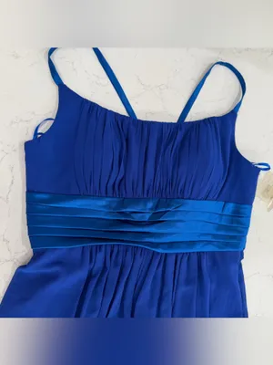 Elegant Blue Chiffon Maxi Dress with Satin Waistband thumbnail 4