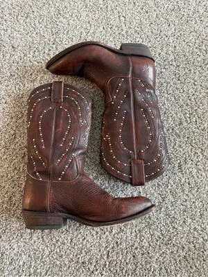 Frye Brown Billy Pull On Leather Studded Tall Cowboy Boot thumbnail 4