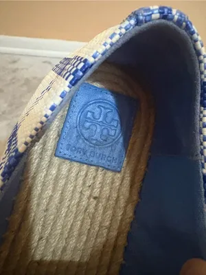 Tory Burch Florence Plaid Platform Espadrilles in Blue & White Jute thumbnail 6