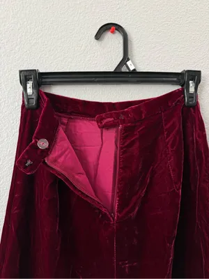 Vintage Alex Colman Burgundy Velvet Maxi Skirt Side Slit Whimsy Goth Y2K Size XS thumbnail 5