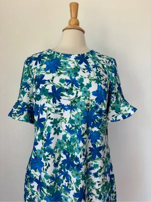 CK Blue Floral Short Sleeve Formal Work Dress thumbnail 2