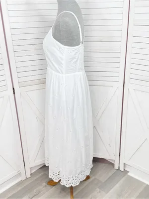 Old Navy White Eyelet Fit Flare‎ Midi Dress Small Sundress Cottagecore Cotton thumbnail 4