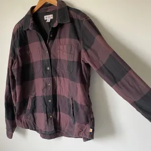 Carhartt Fleece Lined Flannel Button Up Black Maroon Long Sleeve Women's Large thumbnail 3