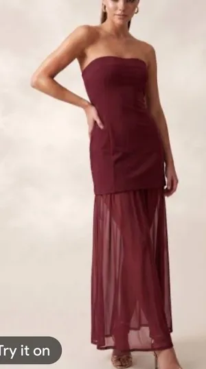 Witness of Love Strapless, Structured Mini Dress w/Chiffon Overlay Wine 6 NWT thumbnail 1