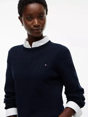 NWT Tommy Hilfiger Long-Sleeve Cable Knit Sweater Navy XL thumbnail 4