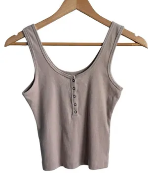 Abercrombie & Fitch Soft A&F Rib Henley Tank Top Beige XS thumbnail 1