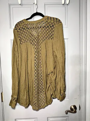 Free People The Best Button Down Lace Detail Blouse Green large thumbnail 2