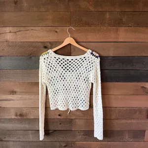 Debut Crochet Granny Square Tie Front Crop Cardigan Boho Festival XS thumbnail 6