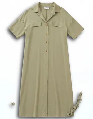 Leonor Womens Sage Green Short Sleeve Button Front Utility Midi Dress Size 1X thumbnail 1