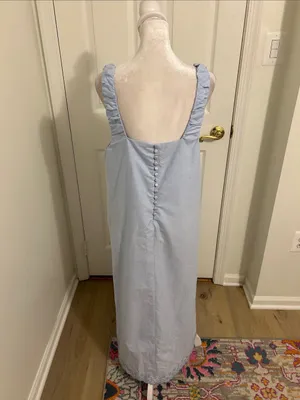 Djerf Avenue Breezy Embroidered Dress Blue Size Medium 100% Orangic Cotton thumbnail 8