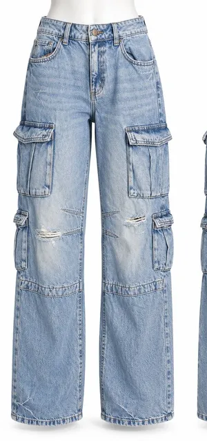 Garage Denim Slouchy Cargo Jeans Size 1/25 Light Wash Baggy Distressed Y2K thumbnail 1