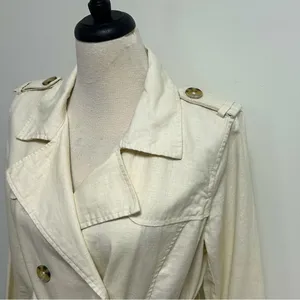 Old Navy Ivory Yellow Cast Double Breasted Tie Belt Woven Linen Blend Jacket NWT thumbnail 5