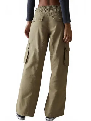 Pacsun Cotton Drawstring Waist Baggy Cargo Pants NWT Aloe Olive Green Small thumbnail 2