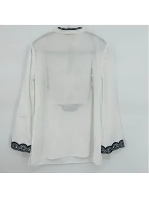 Tory Burch Richa Tunic Top Size 8 White Navy Blue Embroidered thumbnail 3