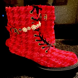 Betsey Johnson pink plaid boots  thumbnail 1