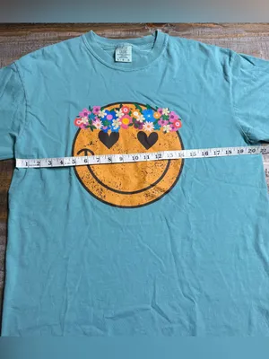 Comfort Colors Turquoise Smiley Face Tee with Floral Crown thumbnail 5