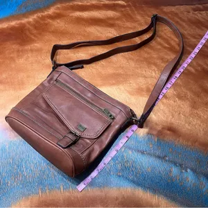 Born boc brown leather shoulder bag contrast stitching brass details thumbnail 11