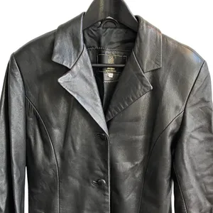 Leather Factory Firenze Italy Womens Black Leather Blazer Jacket Coat Sz 38 US 4 thumbnail 2