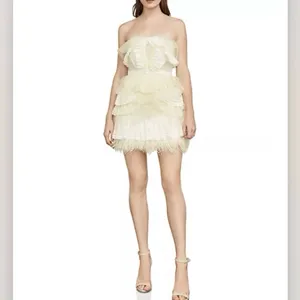 BCBGMAXAZRIA Owen Feather-Trim Ruffled Strapless Dress Size Small Cream White thumbnail 2