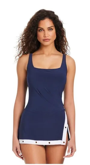 NWT Beyond Control Grommet Swimdress with Underwire Dark Navy Blue / White 8 thumbnail 1