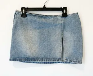 Edikted Slitted Denim Mini Skirt Blue Size M NWT Festival Grunge Streetwear thumbnail 1