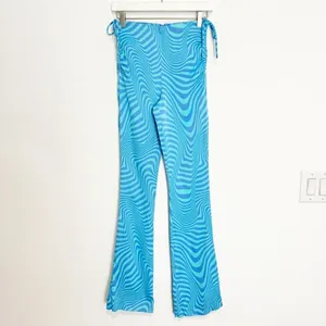 Zara Pants Size XS Blue Satin High Rise Side Tie Flare Leg Trouser 90s Blokette‎ thumbnail 4