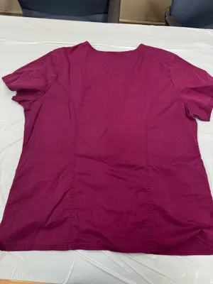 Cherokee Wine Colored Short Sleeve Mock Wrap Princess Seam Scrub Top Size XL thumbnail 2
