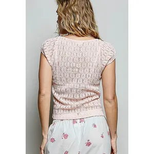 POL Sweetheart Neck Lace Short Sleeve Top - Medium thumbnail 4