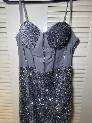 Gray & silver sequin maxi dress with a high slit, velvet #glamour #party #fashion thumbnail 2