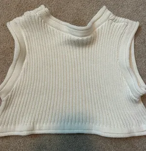 High Neck Cropped Cut Off Sweater Tank White thumbnail 3