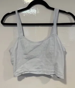 Aerie Blue Button Back‎ Cropped Tank Top - Classic Strappy Crop thumbnail 1