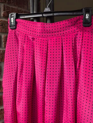 Vintage Fushia And Black polka dot Satin midi skirt Small thumbnail 3