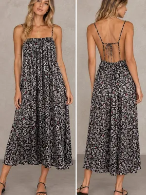 ZARA Satin Floral Sleeveless Midi Dress Size Medium thumbnail 2