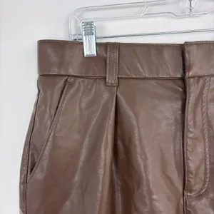 Abercrombie & Fitch Vegan Leather Pleated Short High Rise Structured Brown Large thumbnail 3