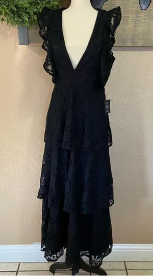 Lulus Molinetto Black Lace Ruffled Tiered Sleeveless Maxi Dress thumbnail 1