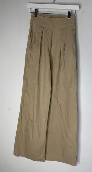 Abercrombie & Fitch Tan Linen Blend Pleated Wide Leg Pants XXS High Rise Khaki thumbnail 1