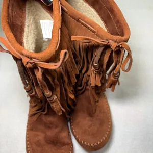 Mossimo Brown Suede Leather Fringe Moccasin Boots Womens 9 Faux Fur Lined Boho thumbnail 13