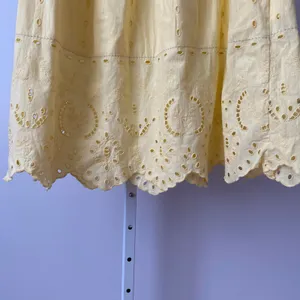VTG Butter Yellow M Skirt Eyelet Lace Scalloped Hem Midi Cottagecore Boho‎ thumbnail 3