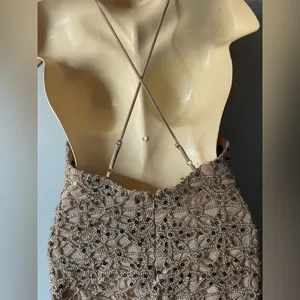 Forever 21 Stunning lace embroidered open back Gold dress with sequin sz medium NWOT thumbnail 4