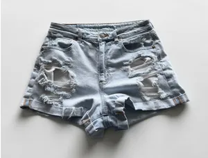 American Eagle High Waisted Distressed Denim Shorts Light Wash Size 8‎ Cuffed thumbnail 1
