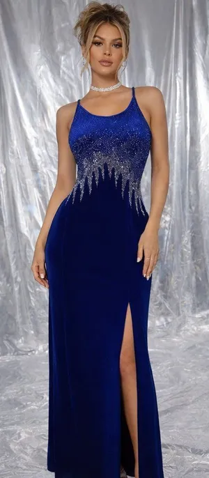 Vintage Aspeed Y2K 90s Strappy Velvet Icicle Beaded Maxi Dress Size Large thumbnail 1
