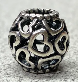 Authentic Pandora 925 Silver Openwork Hearts Bead Charm Jewelry Making thumbnail 1