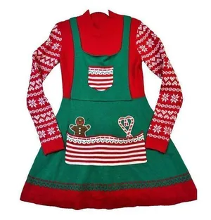 Ugly Christmas Sweater Dress Gingerbread Candycane Fair Isle Red Green size M thumbnail 1