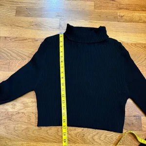 Stitch Drop Womens Large Black Ribbed Knit Turtle Neck Long Sleeve Crop Sweater thumbnail 5
