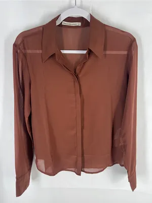 Abercrombie & Fitch Sheer Chocolate Brown Chiffon Button Down Blouse Size S thumbnail 2