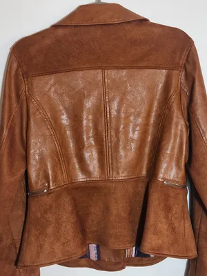 By Anthropologie Brown Robyn Faux Leather Moto Jacket Size Medium thumbnail 6