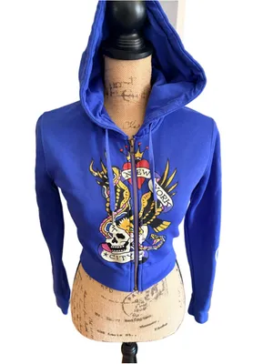 Ed Hardy Y2K-Style Full-Zip Cropped Hoodie Women’s Size M (17” PTP) thumbnail 2