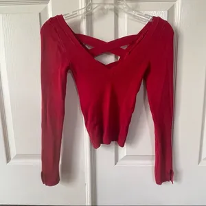 Free people red fitted cross cross back sweater thumbnail 10